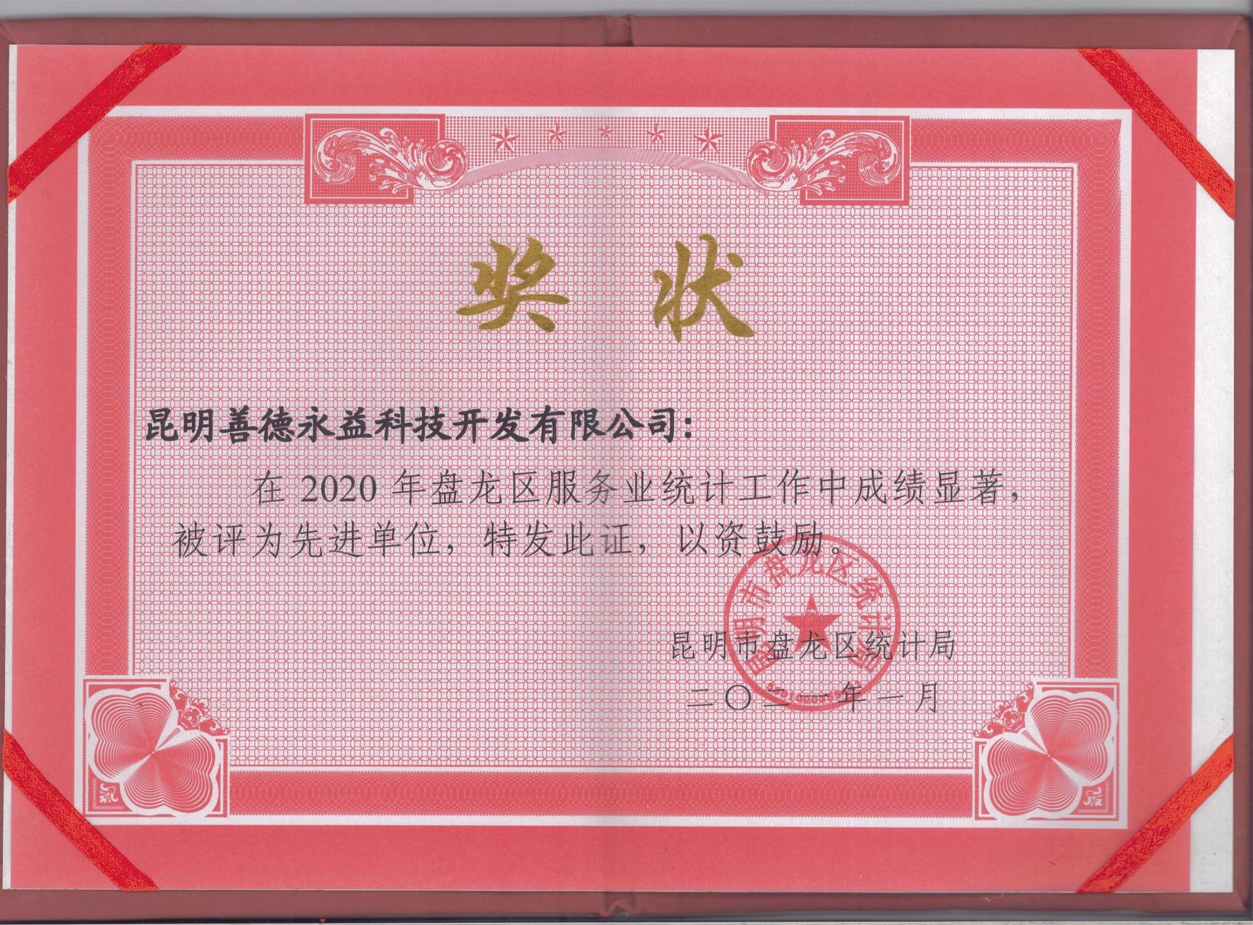 昆明市盤龍區(qū)統計局關于2020年服務業(yè)統計工作先進單位